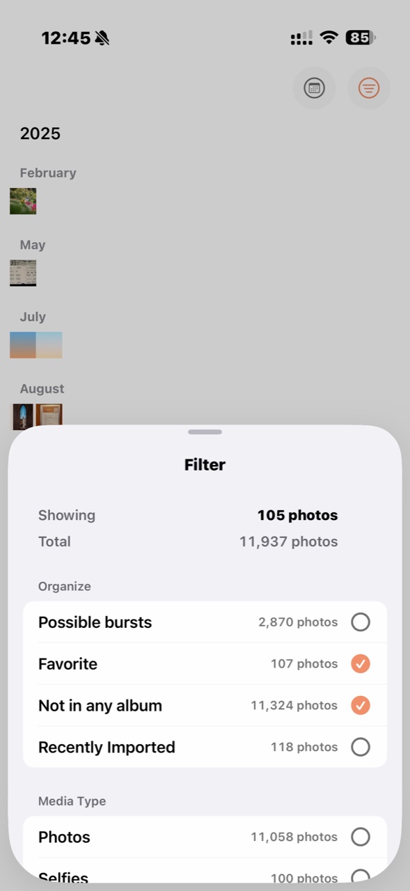 Filter: pick a category