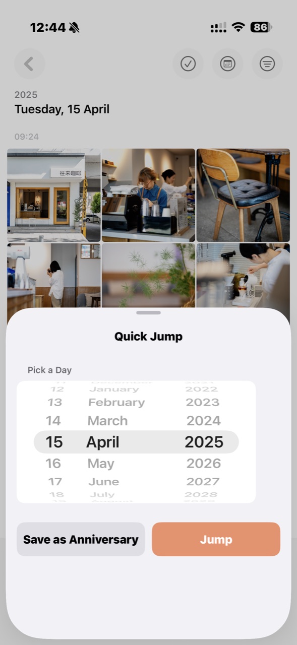 Quick Jump: pick a day, save it as an Anniversary album